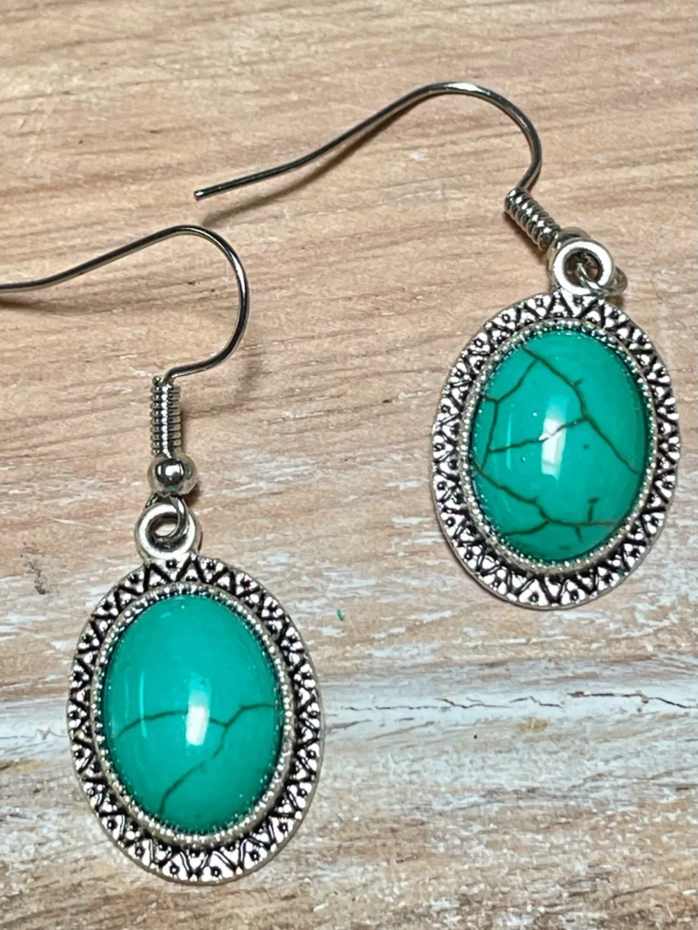 Turquoise Oval Pendant Necklace and Earring Set - Silver-Tone